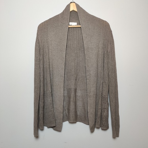 Seduction Sweaters - Seduction Open Front Cardigan with Vertical Ribbing Shawl Style Collar Small